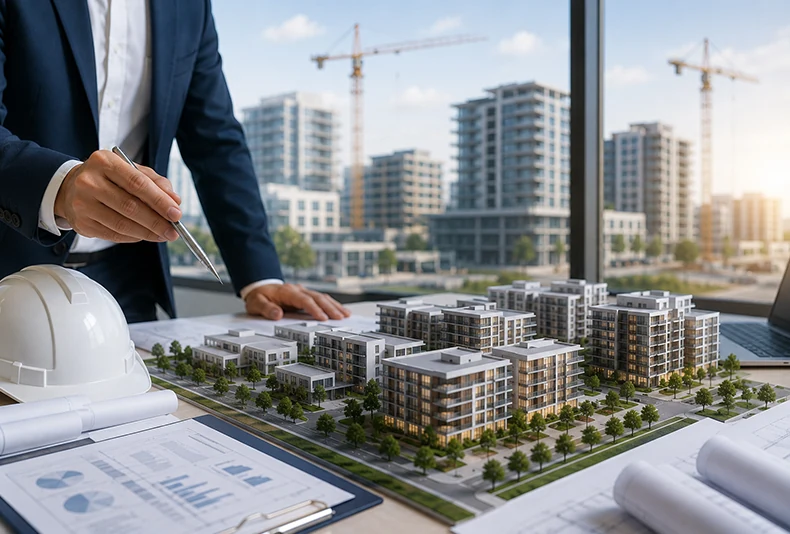 Mimari planlar ve konut maketi üzerinde yapılan proje değerlendirmesi